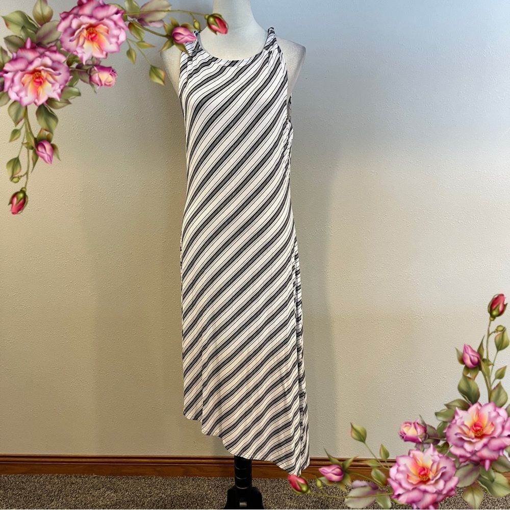Striped Black and White asymmetrical hem maxi Dress